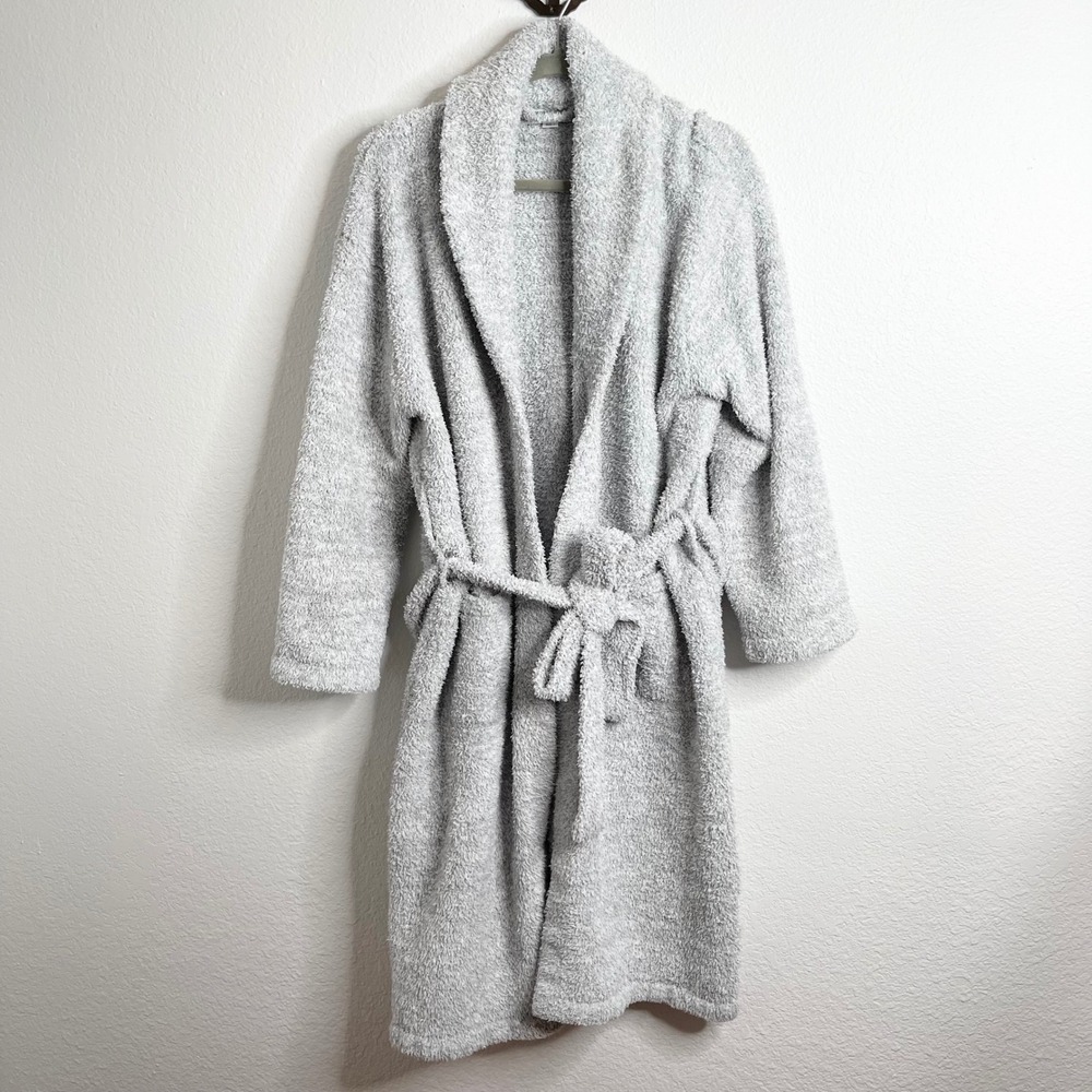 Barefoot Dreams Cozy Chic Robe Shawl Collar Belted Loungewear Size 1 Light Gray